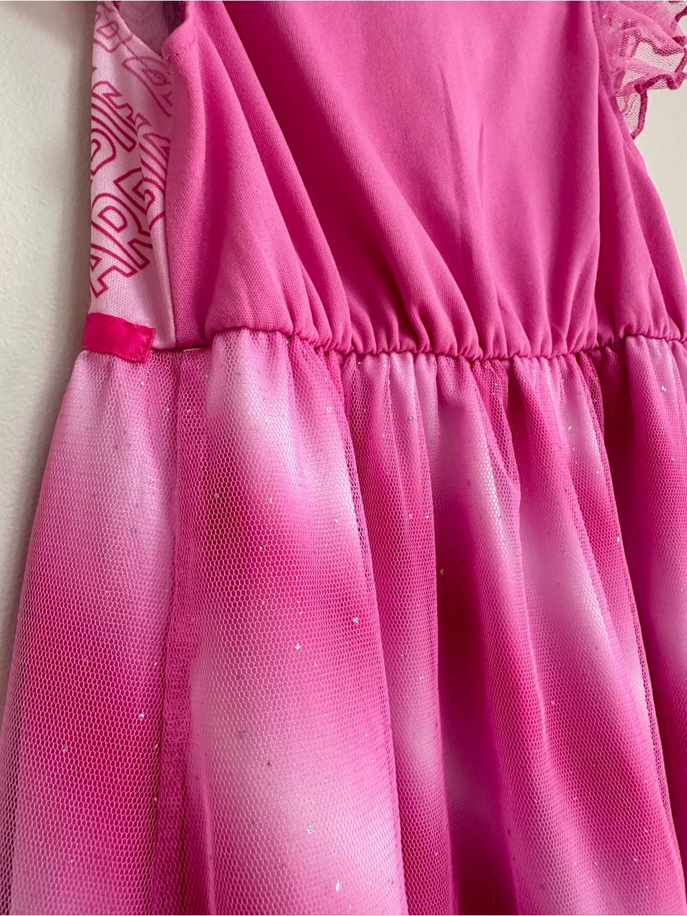 Barbie Pink Sparkly Pajama Nightgown Dress Girls 4T Flutter Sleeve - Picture 11 of 12